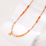 Geometric Red Agate Necklace - 925 Silver (Gold Tone)