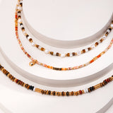 Geometric Red Agate Necklace - 925 Silver (Gold Tone)