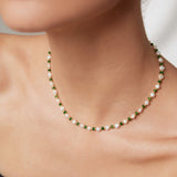 Moonlight Pearl & Emerald Necklace - 925 Silver (Gold Tone)