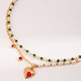 Moonlight Pearl & Emerald Necklace - 925 Silver (Gold Tone)