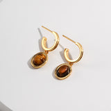 Tiger Eye Earrings & Necklace Set - 925 Silver (Gold Tone)
