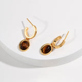 Tiger Eye Earrings & Necklace Set - 925 Silver (Gold Tone)