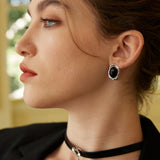 S925 Sterling Silver Black Onyx & Mother of Pearl Earrings, Minimalist Geometric Stud Earrings for Women