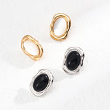 S925 Sterling Silver Black Onyx & Mother of Pearl Earrings, Minimalist Geometric Stud Earrings for Women