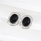 S925 Sterling Silver Black Onyx & Mother of Pearl Earrings, Minimalist Geometric Stud Earrings for Women