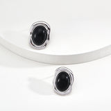 S925 Sterling Silver Black Onyx & Mother of Pearl Earrings, Minimalist Geometric Stud Earrings for Women