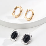 S925 Sterling Silver Black Onyx & Mother of Pearl Earrings, Minimalist Geometric Stud Earrings for Women