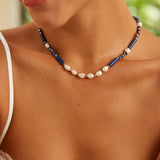 Adjustable Lapis Lazuli Pearl Necklace in Retro Gold