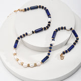 Adjustable Lapis Lazuli Pearl Necklace in Retro Gold