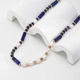 Adjustable Lapis Lazuli Pearl Necklace in Retro Gold