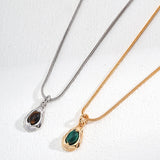 Sterling Silver Necklace with Tiger Eye and Malachite Pendant in Dual-Tone Finish