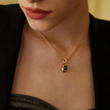 Sterling Silver Necklace with Tiger Eye and Malachite Pendant in Dual-Tone Finish