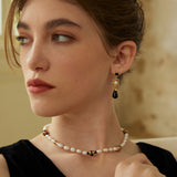 Adjustable Pearl and Onyx Necklace in Sterling Silver with Dual-Tone Accents