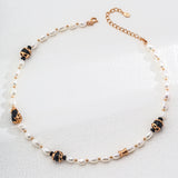 Adjustable Pearl and Onyx Necklace in Sterling Silver with Dual-Tone Accents