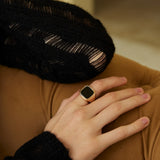 Adjustable Black Onyx Ring in Dual-Tone Sterling Silver