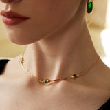 Adjustable Moss Agate and Lapis Lazuli Necklace in Retro Gold Sterling Silver