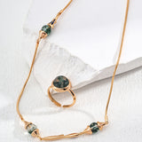 Adjustable Moss Agate and Lapis Lazuli Necklace in Retro Gold Sterling Silver