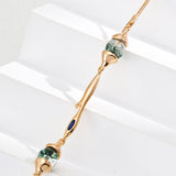 Adjustable Moss Agate and Lapis Lazuli Necklace in Retro Gold Sterling Silver
