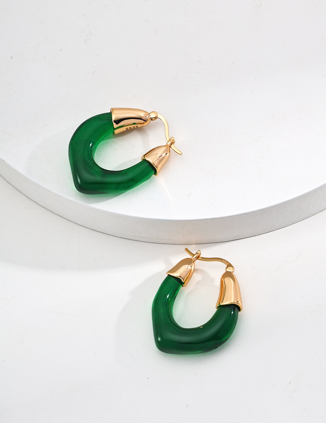 Long Drop Simulated Amber Earrings in Retro Gold Sterling Silver