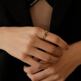 Vintage-Inspired Multi-Stone Ring with Synthetic Turquoise, Yellow Chalcedony and Apatite