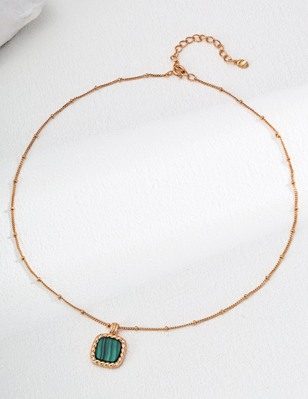 Adjustable Malachite and Zircon Pendant Necklace in Retro Gold Sterling Silver