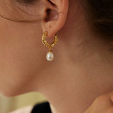 Dual-Tone Natural Pearl Drop Earrings in Sterling Silver