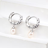 Dual-Tone Natural Pearl Drop Earrings in Sterling Silver