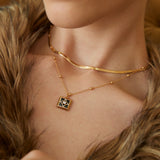 Adjustable Square Black Onyx and Zircon Necklace in Dual-Tone Sterling Silver