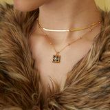 Adjustable Square Black Onyx and Zircon Necklace in Dual-Tone Sterling Silver