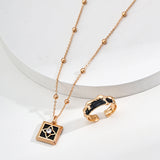 Adjustable Square Black Onyx and Zircon Necklace in Dual-Tone Sterling Silver