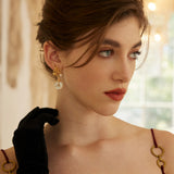 Long Natural Pearl and Mother-of-Pearl Earrings in Silver and Retro Gold