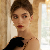 Long Natural Pearl and Mother-of-Pearl Earrings in Silver and Retro Gold