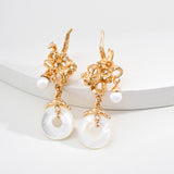 Long Natural Pearl and Mother-of-Pearl Earrings in Silver and Retro Gold