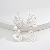 Long Natural Pearl and Mother-of-Pearl Earrings in Silver and Retro Gold