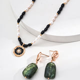 Adjustable Mixed-Texture Pendant Necklace with Pearl, Onyx, Enamel and Zircon
