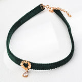 Adjustable Velvet and PU Leather Choker Necklace with Zircon in Sterling Silver