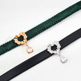 Adjustable Velvet and PU Leather Choker Necklace with Zircon in Sterling Silver