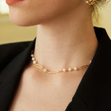 Adjustable Minimalist Pearl Necklace in Retro Gold Sterling Silver