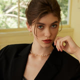 Adjustable Minimalist Pearl Necklace in Retro Gold Sterling Silver