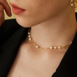 Adjustable Minimalist Pearl Necklace in Retro Gold Sterling Silver