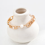 Adjustable Natural Pearl Bracelet in Sterling Silver with Dual-Tone Finish