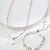 Adjustable Natural Pearl Bracelet in Sterling Silver with Dual-Tone Finish