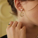 Design Natural Pearl and Zircon Earrings in Dual-Tone Sterling Silver