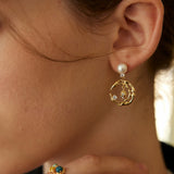 Design Natural Pearl and Zircon Earrings in Dual-Tone Sterling Silver