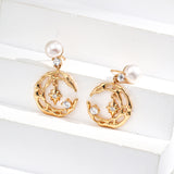 Design Natural Pearl and Zircon Earrings in Dual-Tone Sterling Silver