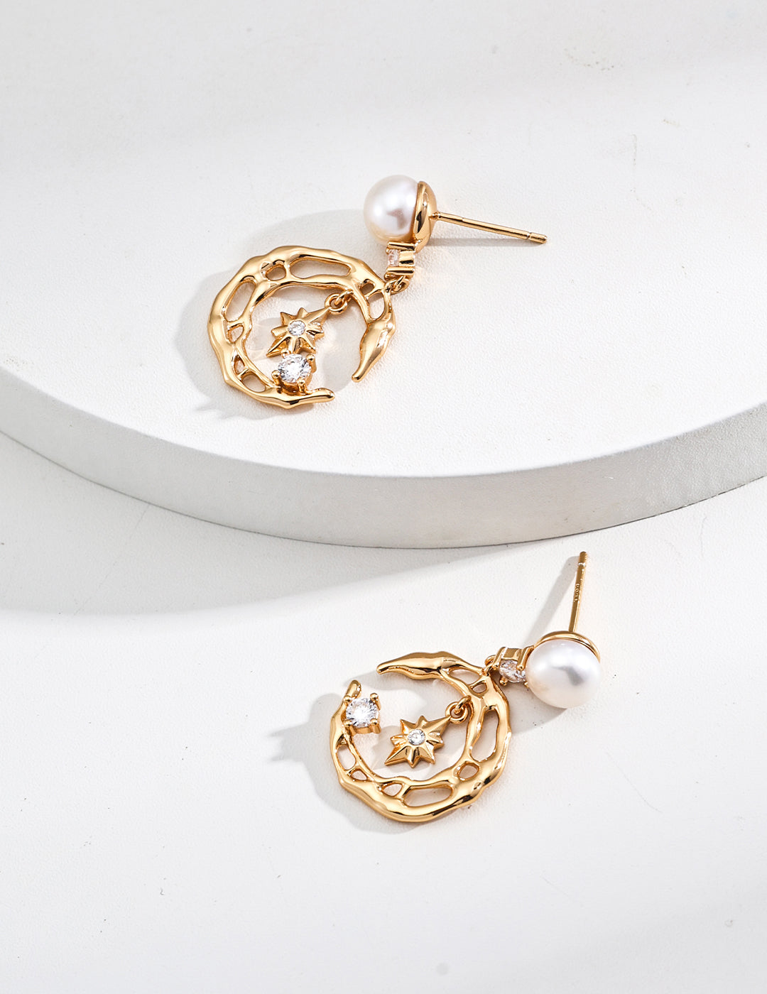 Design Natural Pearl and Zircon Earrings in Dual-Tone Sterling Silver