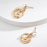 Design Natural Pearl and Zircon Earrings in Dual-Tone Sterling Silver
