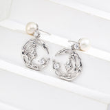 Design Natural Pearl and Zircon Earrings in Dual-Tone Sterling Silver