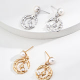 Design Natural Pearl and Zircon Earrings in Dual-Tone Sterling Silver