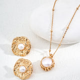 Chunky Natural Pearl Statement Earrings in Sterling Silver and Retro Gold